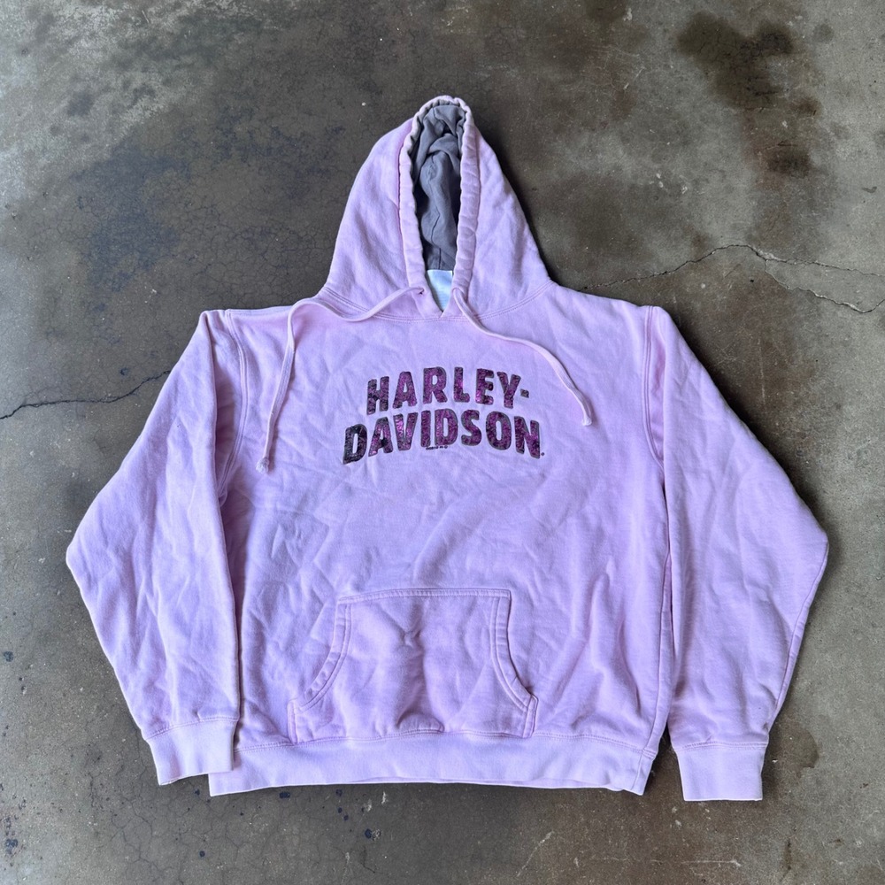 Harley Davidson Hoodie Women XL Pink Good Foil Logo Chattahoochee Pullover